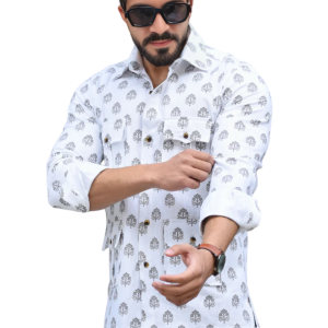 Men's Printed Hunting Shirt White Pattern Size 36-44 - Buy Premium Safari Wear | Jaipurio